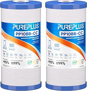 PUREPLUS 5 Micron 10"x4.5" Whole House Sediment & Carbon Water Filter,2PACK | PP10BB-CC Replacement Cartridge for GE FXHTC,GXWH40L,GXWH35F,GNWH38S,Culligan RFC-BBSA,WRC25HD,Pentek RFC-BB