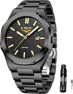 LIGE Quartz Watch for Men - Analogue Designer Big Face Mens Wrist Watches