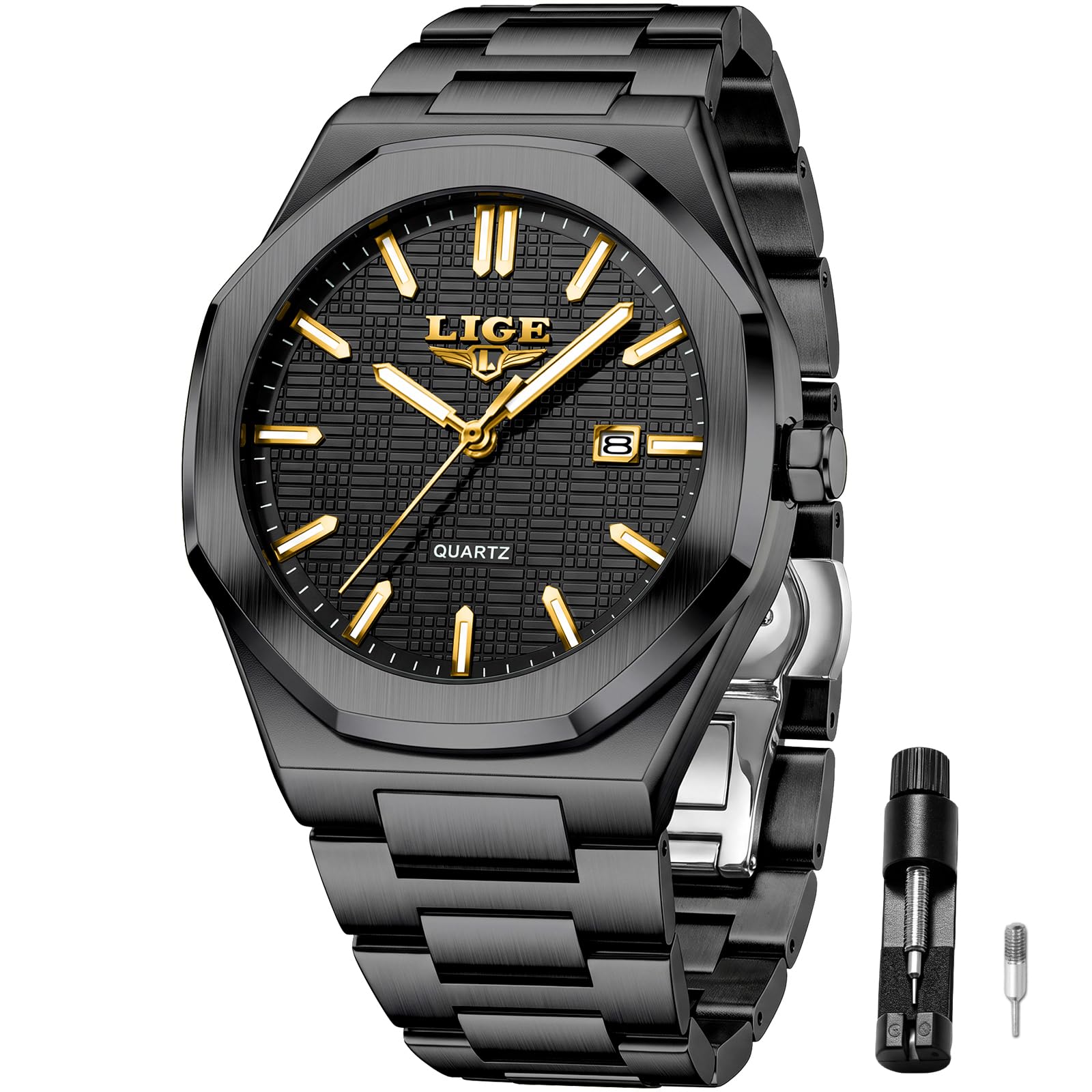 LIGE Quartz Watch for Men - Analogue Designer Big Face Mens Wrist Watches