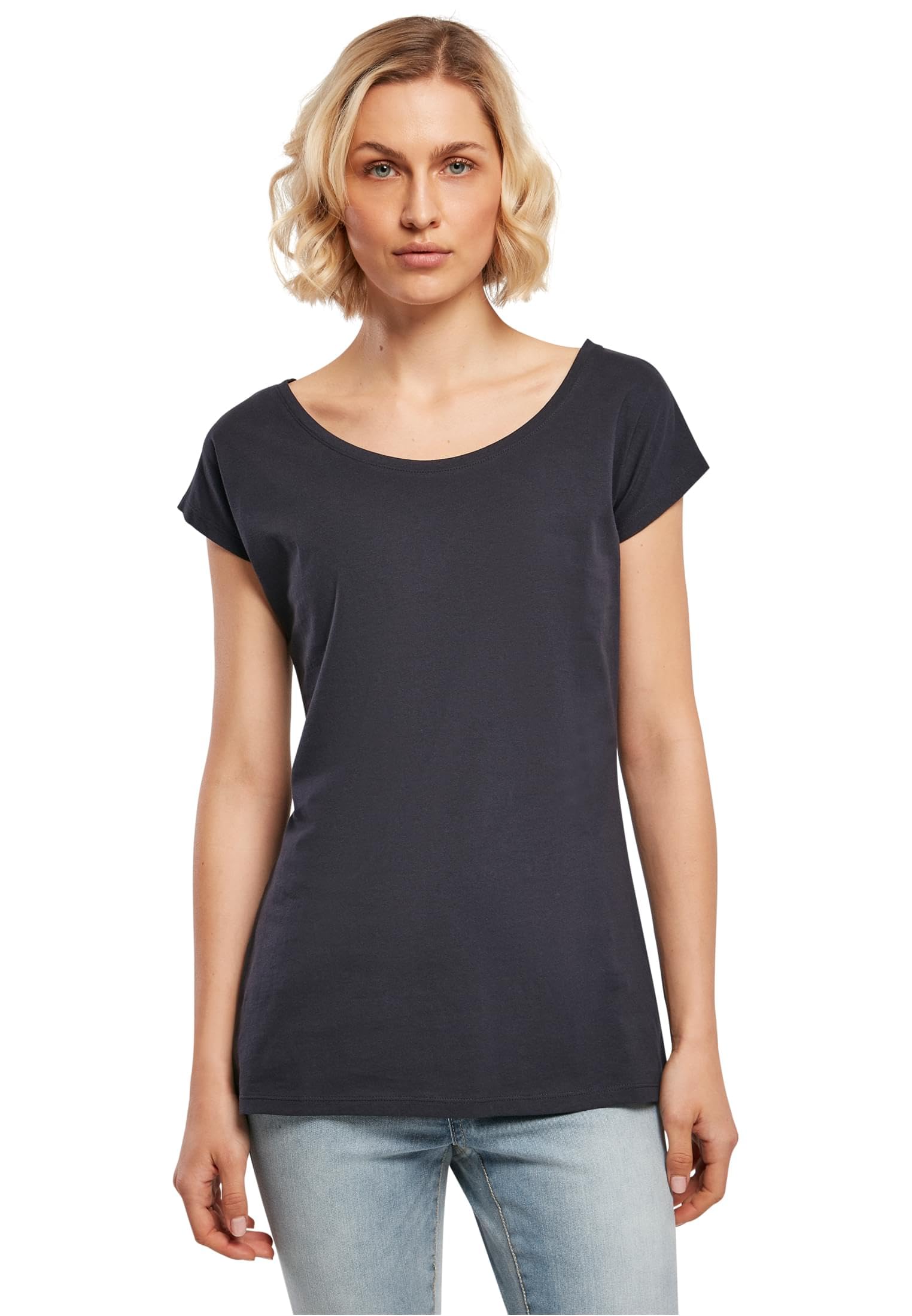 Build Your Brand Ladies Wide Neck Tee, modisches T-Shirt für Frauen aus Baumwoll