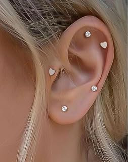 Heart Shaped Stud Earrings Internally Threaded Flat Back with Sparkling Diamonds, Two Styles of Use, Titanium Material, Fashion Earrings and Comfortable to Wear All