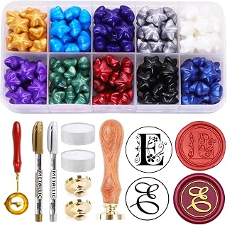 Wax Seal Kits, 200pcs Multicolor Wax Seal Beads and 2pcs Initial Alphabet E WaxSeal Stamp for Wedding Invitations Gift Wraps Envelopes and Christmas Cards (Alphabet E Kit)