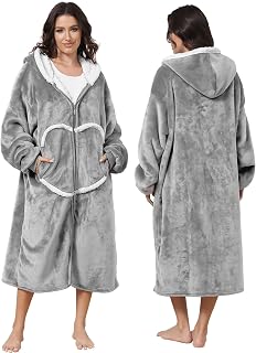 Cozy Blanket with Sleeves and Hood, Wearable Blanket, Long Blanket with Zipper, Oversized Wearable Pullover for Unisex
