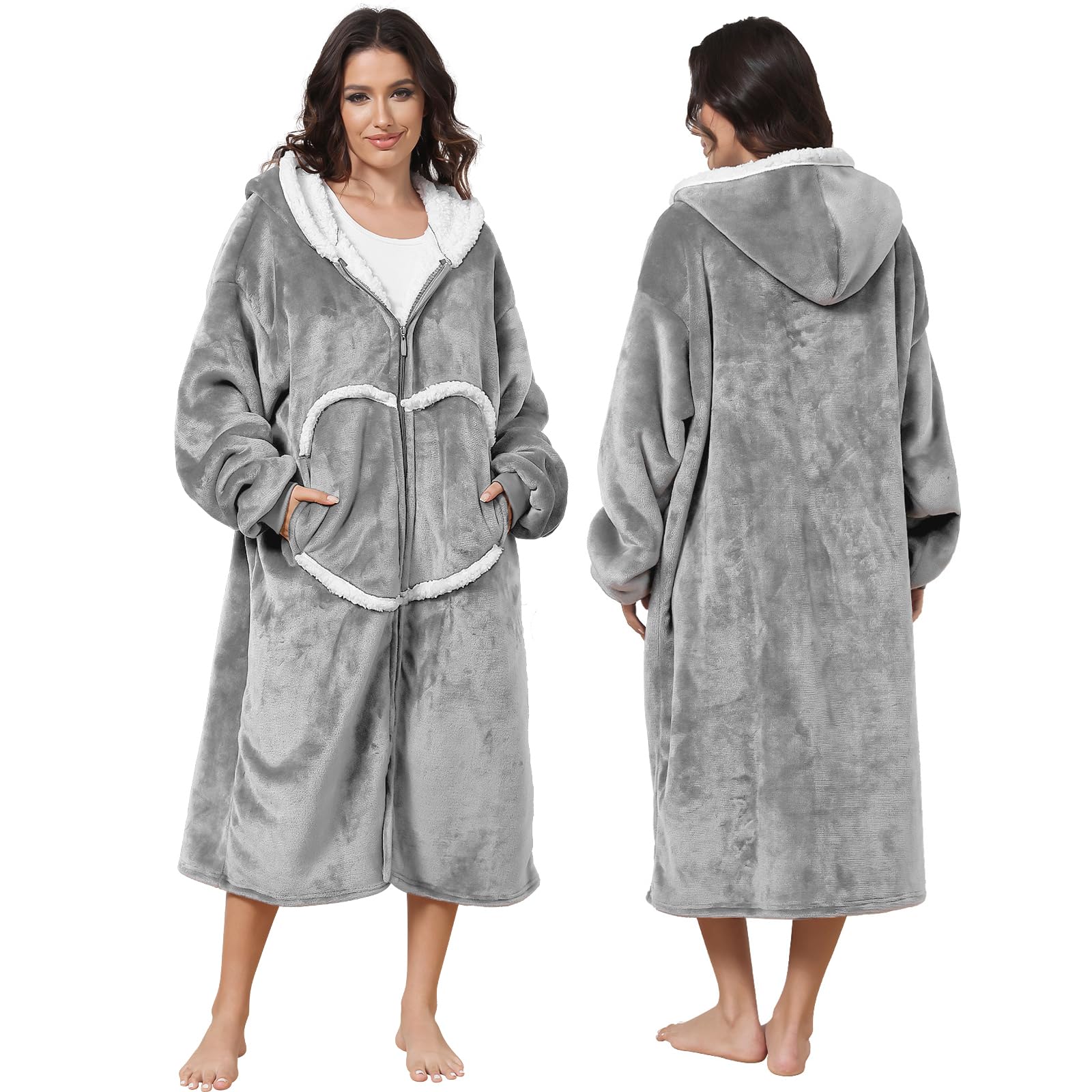 Cozy Blanket with Sleeves and Hood, Wearable Blanket, Long Blanket with Zipper, 