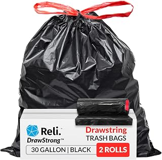 Reli. 30 Gallon Trash Bags Drawstring | 150 Count | Black | 30 Gallon Garbage Bags Heavy Duty | Large 30 Gal