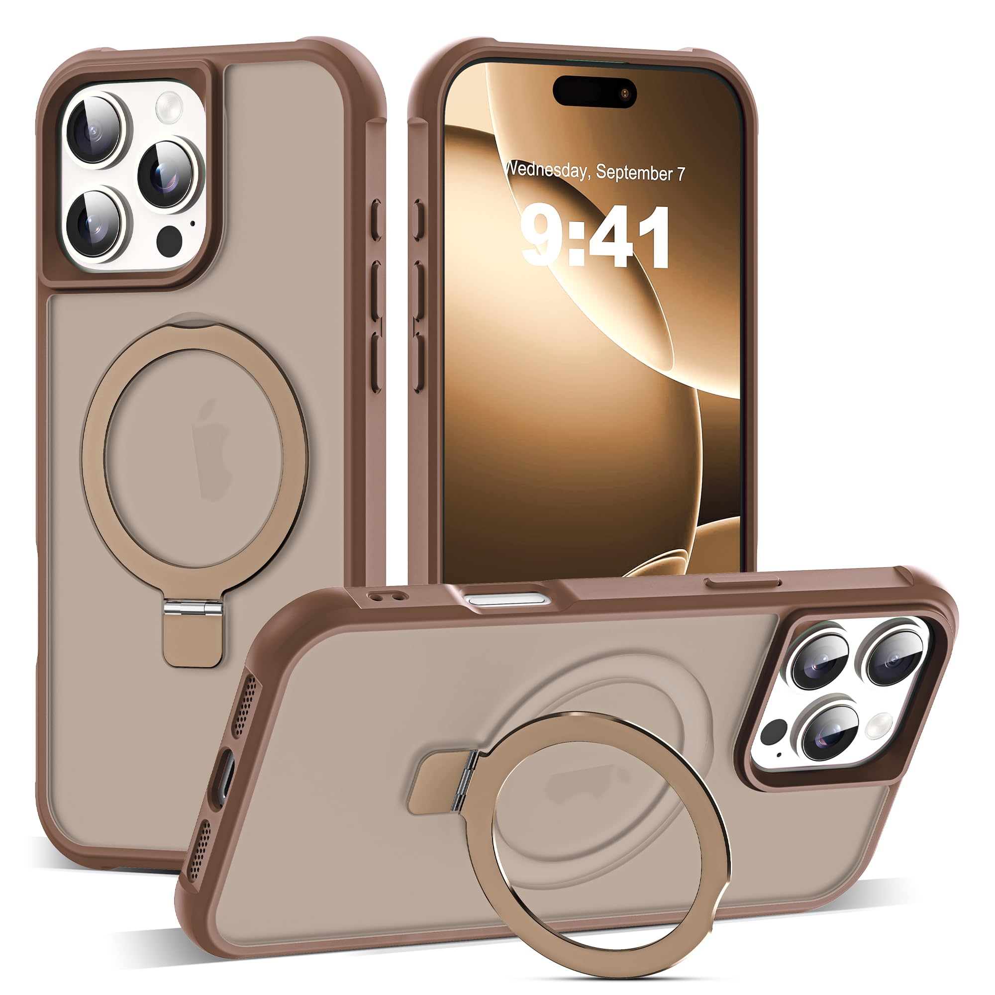 SKYLMW Compatible with iPhone 16 Pro Max Case with Stand,Desert Brown | iPhone 1
