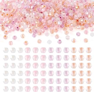 405pcs 4.5mm Bicone Glass Beads, Faceted Rondelle Beads Crystal Glass Dark Salmon Rainbow Plated Loose Beads for DIY Crafts Bracelet Necklace