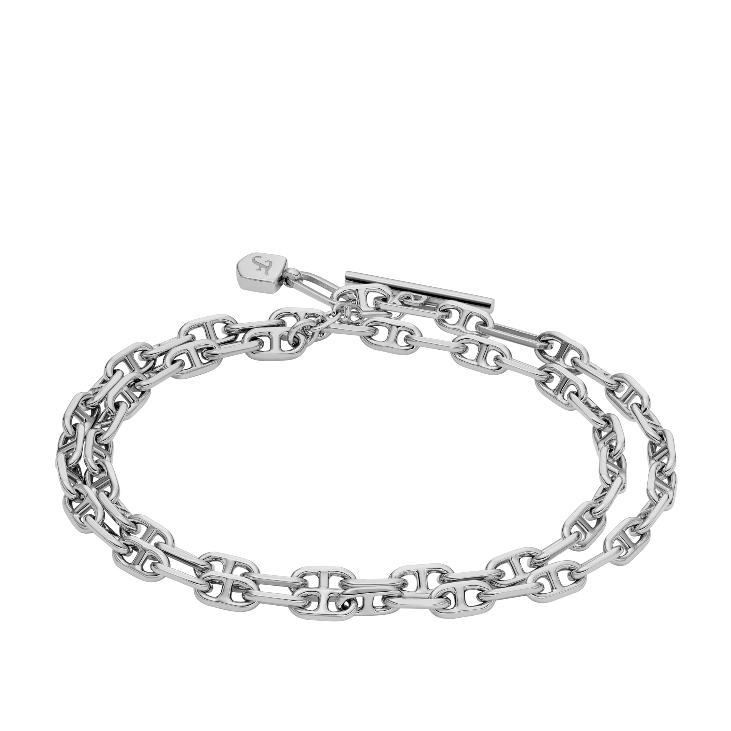 Fossil Women's Heritage D-Link Glitz Silver-Tone Brass Chain Tennis Bracelet