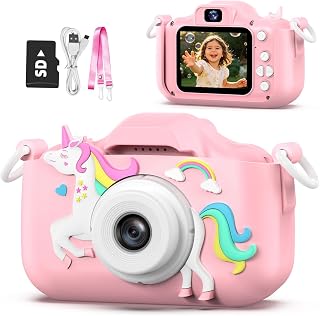 Goopow Kids Selfie Camera Toys for Girls Age 3-9, Digital Video Camera Toy with Protective Cover, Christmas Birthday Festival Gifts for 3-9 Year Old Girls Boys
