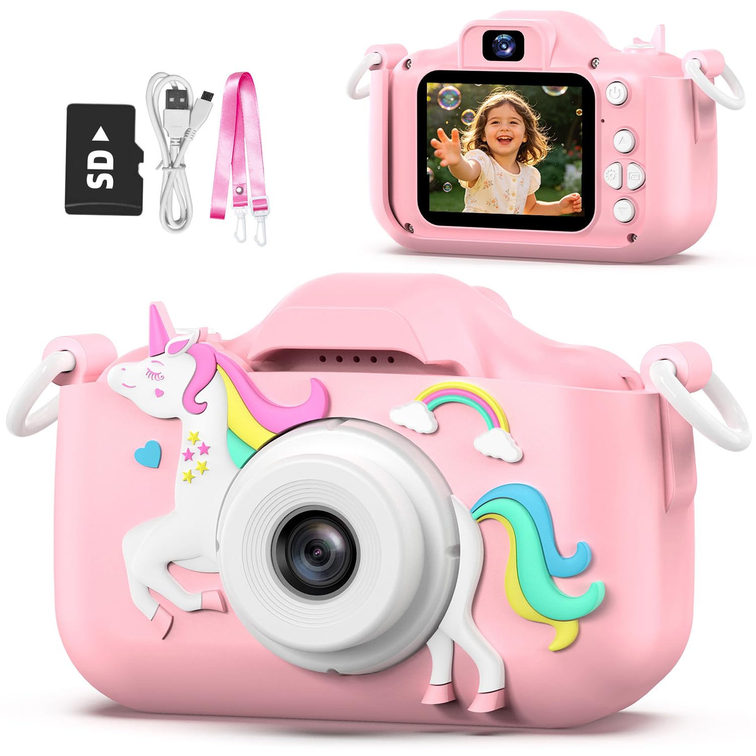 Goopow Kids Selfie Camera Toys for Girls Age 3-9, Digital Video Camera Toy with 