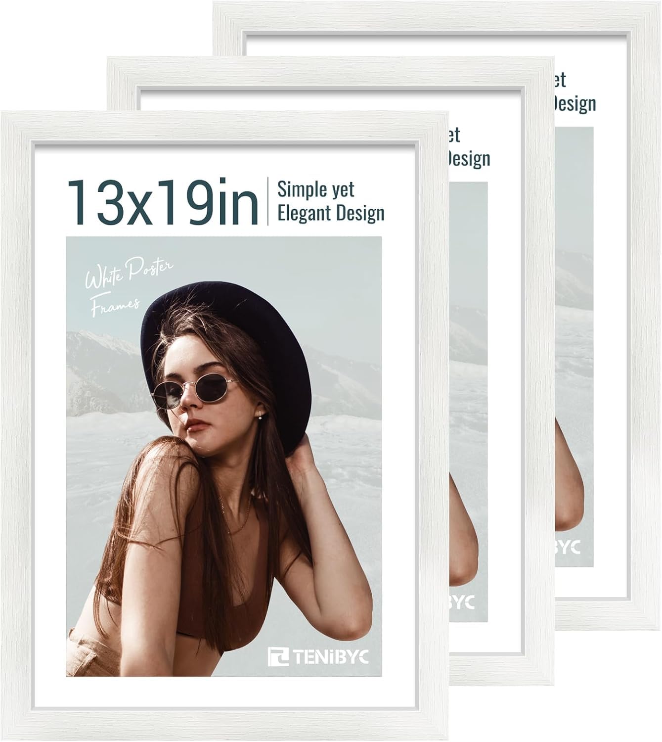13x19 Picture Frame 3 Pack, White Wood, Real Glass, Wall Hanging