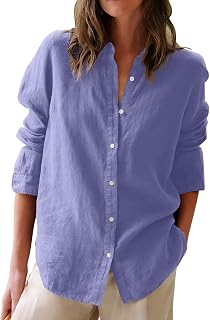 Aoudery Button Down Oxford Shirts for Women Cotton Long Sleeve Collar Dress Shirts for Work Office Tunic Blouses