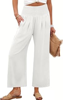ANRABESS Womens Pants Wide Leg High Waisted Palazzo Pants Summer Flowy Beach Lounge Casual Trousers with Pockets