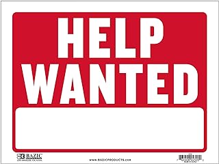 BAZIC Help Wanted Sign 9" x 12", Employment Plastic Sign for Job Store Mall Restaurant Business Waterproof Indoor Sign, 1 Pack