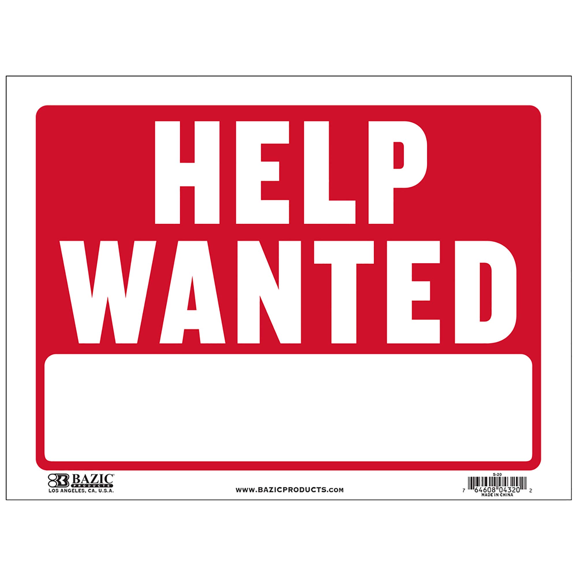 BAZIC Help Wanted Sign 9" x 12", Employment Plastic Sign for Job Store Mall Rest