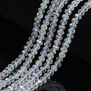 1 Strand 8x6mm Clear Electroplated Glass Beads Half Rainbow Round Faceted Crystal Beads Clear Spacers for Jewelry Making Bracelet Necklace Crafts