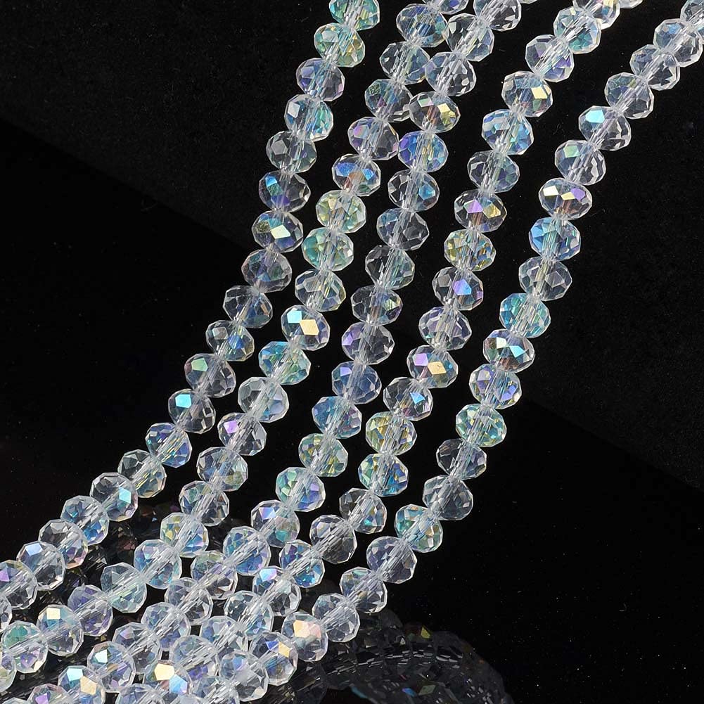 1 Strand 8x6mm Clear Electroplated Glass Beads Half Rainbow Round Faceted Crysta