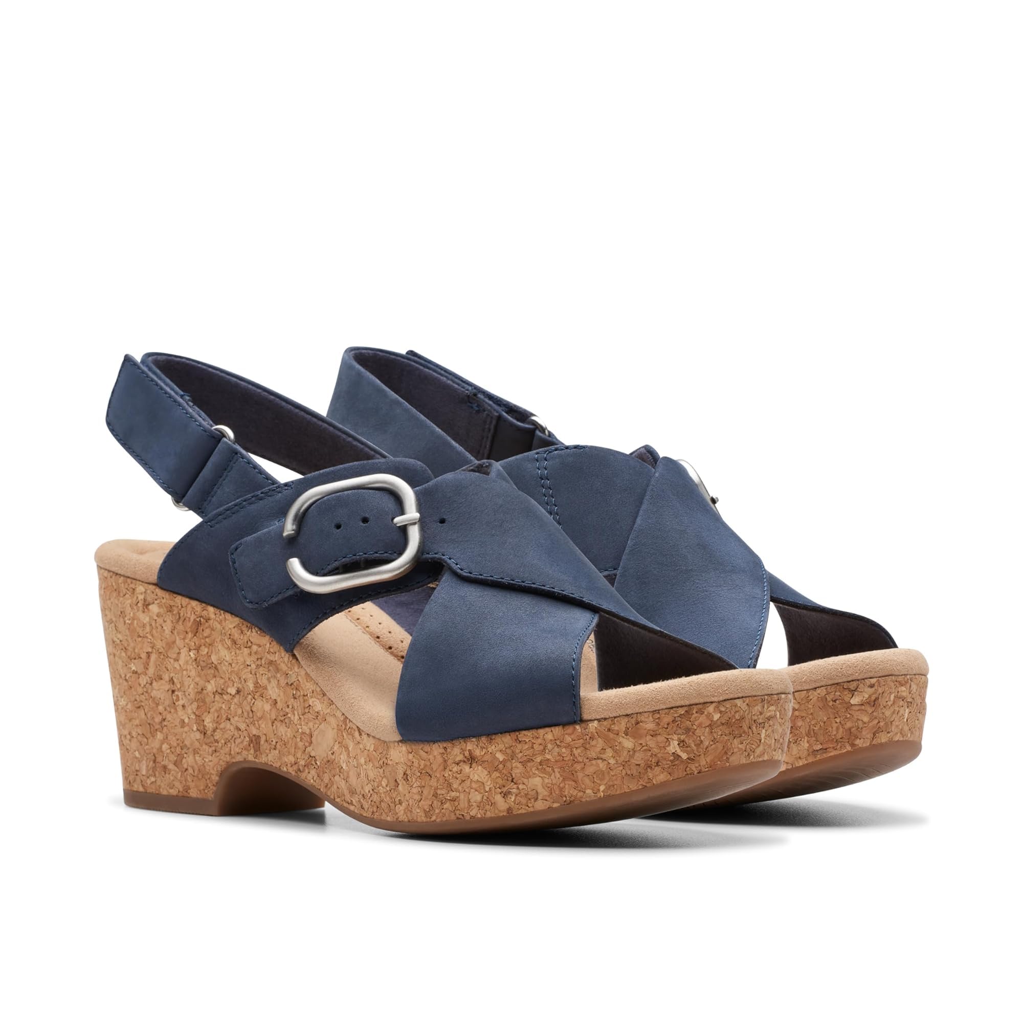 Clarks Colomba Giselle Wedge Sandals Women's, Navy Blue Nubuck