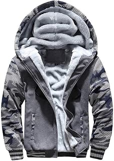 Men's Hoodies with Zipper Long Sleeve Hooded Pullover Winter Warm Coats Patchwork Lined Fleece Jackets Plus Thick Outwear