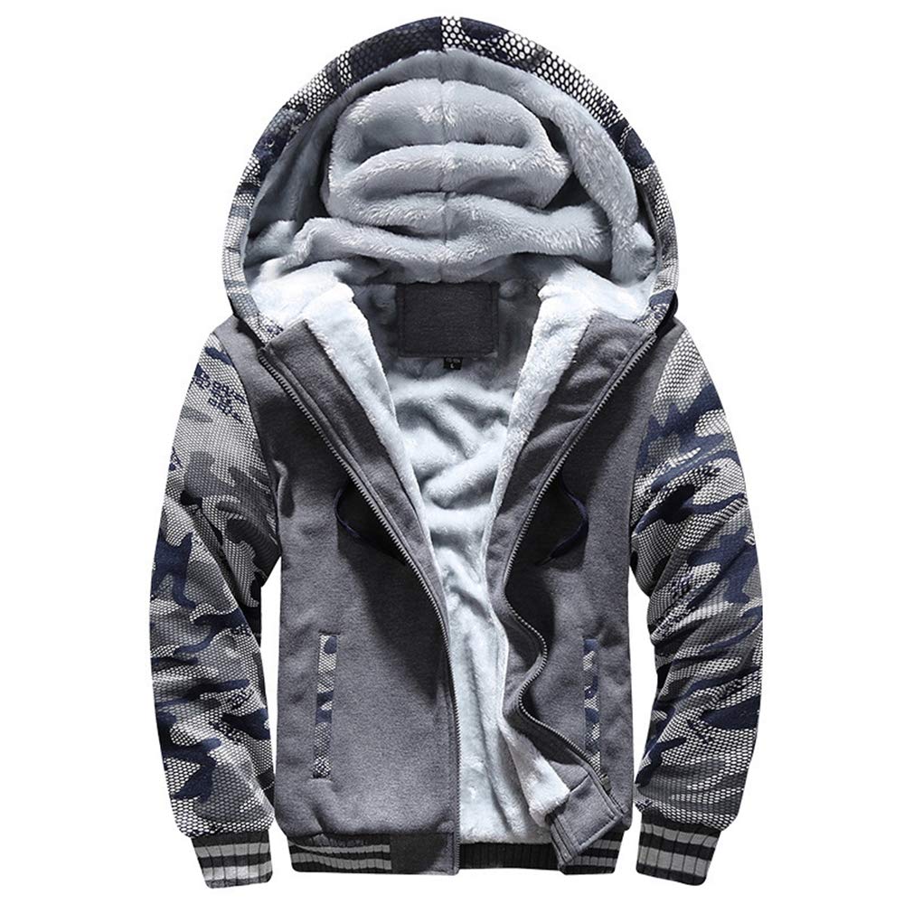 Men's Hoodies with Zipper Long Sleeve Hooded Pullover Winter Warm Coats Patchwor