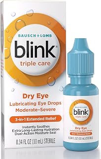 Blink Triple Care Lubricant Eye Drops for Dry Eyes, 0.34 Fl Oz | Severe dry eye symptom relief, hyaluronic acid formula, long-lasting hydration, reduces irritation & discomfort, 1 bottle