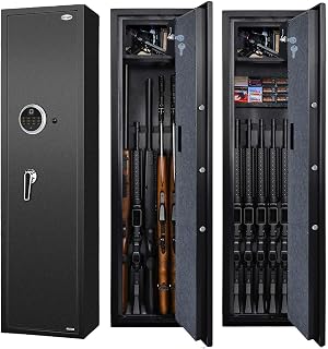 Langger V Biometric Rifle Gun Safe, Quick Access 5-Gun Large Fingerprint Shotgun Security Cabinet for Rifle Shotgun w/o Scopes with Pistol Lock Box,Removable Storage Shelf (New Biometric Safe)