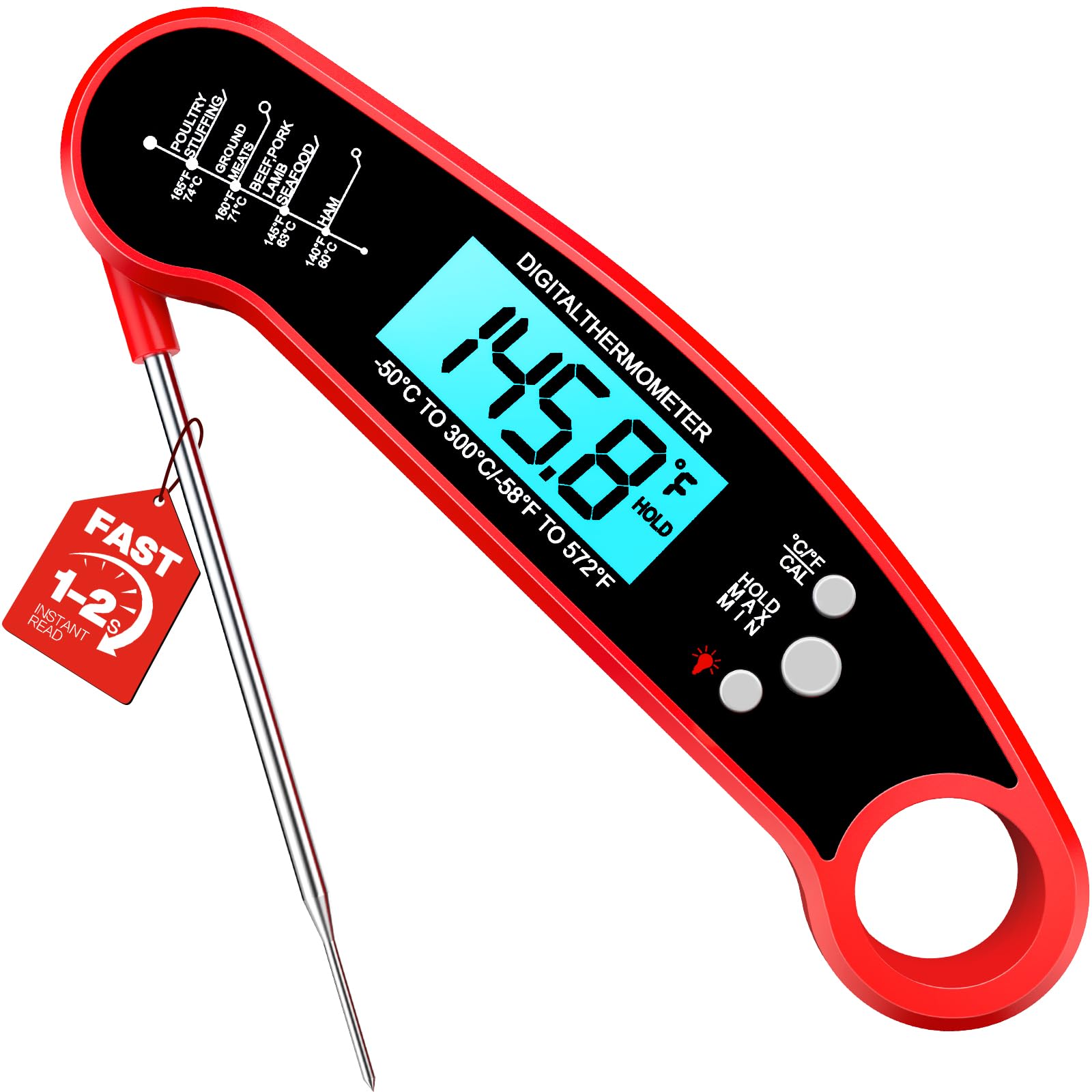 Meat Thermometer Digital, 1-2 Sec Instant Read, Food, Cooking, Grilling | Bright
