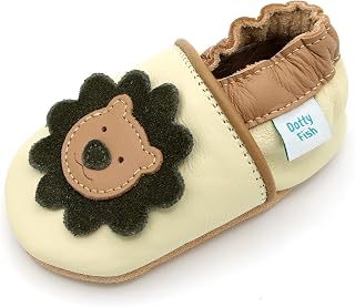 Dotty Fish Soft Sole Leather Baby Shoes - Barefoot, Non-Slip, Unisex | Lightweight, Breathable, Flexible, Elasticated ankles, Anti-slip,