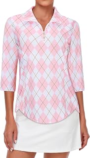 Tanst Sky Womens Golf Polo Shirts Zipper 3/4 Sleeve Moisture Wicking Tops UPF 50+ Workout Tennis Apparel