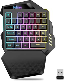 RedThunder G60 2.4Ghz Wireless RGB One-Handed Gaming Keyboard, 35-key Mini Design, Ergonomic Non-slip Comfortable Hand Rest, Rechargeable 2000mAh Battery, Suitable For PC, PS4, PS5, Xbox One.