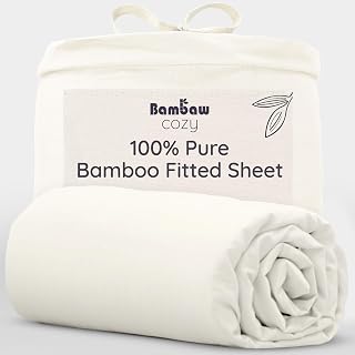 Bambaw Bamboo Fitted Sheet 160x200 cm, Deep Pocket 35cm, Anti Dust Mite Bedding, Bedsheet Bamboo Fibre, Allergy Friendly Cooling Sheets for Night Sweats, Super Soft Bedding Sheets 160x200 cm (Ivory)