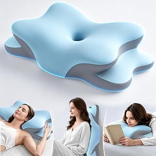 Cervical Neck Pillow - Memory Foam Orthopedic Pillows,Sleep Apnea Pillow,Dreamers Relief Pillow for Neck Pain Relief, Side Sleepers, for Stomach,Shoulder,Slumber,Snoring (Blue, Queen Size)