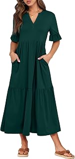 ANRABESS Womens Summer Casual Maxi Dresses Ruffle Short Sleeve Dress