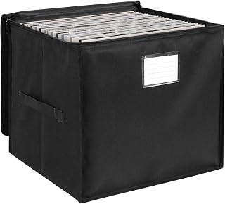 bruwaa 12-inch Vinyl Record Storage Box，Record Storage Case with Lid & Handles, Stackable & Collapsible Records Crate Holds up to 90 LP Records, Organizer for Valuable Albums, CDs - Black