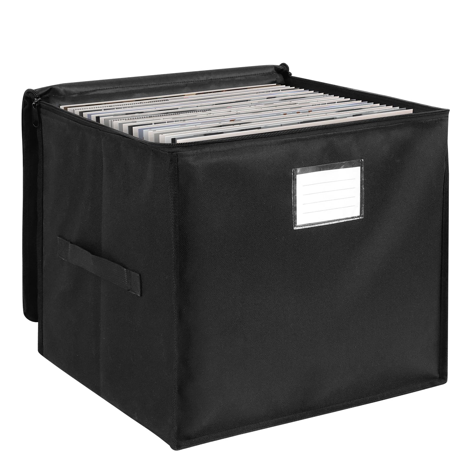 bruwaa 12-inch Vinyl Record Storage Box，Record Storage Case with Lid & Handles, 