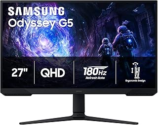 Samsung 27" Odyssey G5 (G51F) Series QHD (1440P) Gaming Monitor | 180Hz, 1ms, AMD FreeSync, HDR10, Height Adj Stand, Black Equalizer, Virtual Aim Point, Auto Source Switch+ (LS27FG512ENXZA)