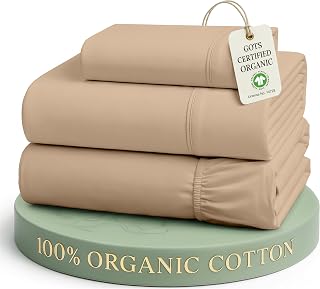 Lane Linen Twin Bed Sheets 100% Organic Cotton, GOTS Certified - Taupe