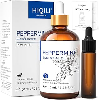 HIQILI Peppermint Essential Oil for Diffuser for Home, DIY Sprays | Can Enjoy Air Freshening, Use in Kitchen, Bedroom, Office, Extra Free Travel Bottle - 100mL / 3.38 fl.oz