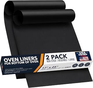 Oven Liners for Bottom of Oven - 2 Pack Large Heavy Duty Mats, 17”x25” Non-Stick Reusable Liner for Electric, Gas, Toaster Ovens, Grills - BPA & PFOA Free Kitchen Accessory to Keep Oven Clean (Black)