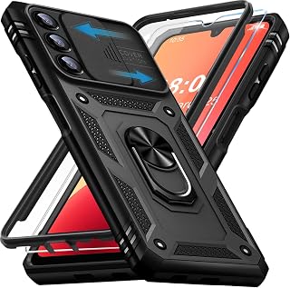 Giyer Cover for Samsung Galaxy A14 5G Case with Tempered Glass, Shockproof Military Grade 360° Ring Holder Armor Bumper Case, Shockproof for Samsung A14 5G Cover (Black)