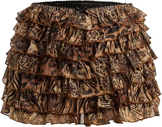 Verdusa Women's Y2K Cheetah Bloomers Tiered Layered Micro Shorts Elastic Waist Ruffle Shorts
