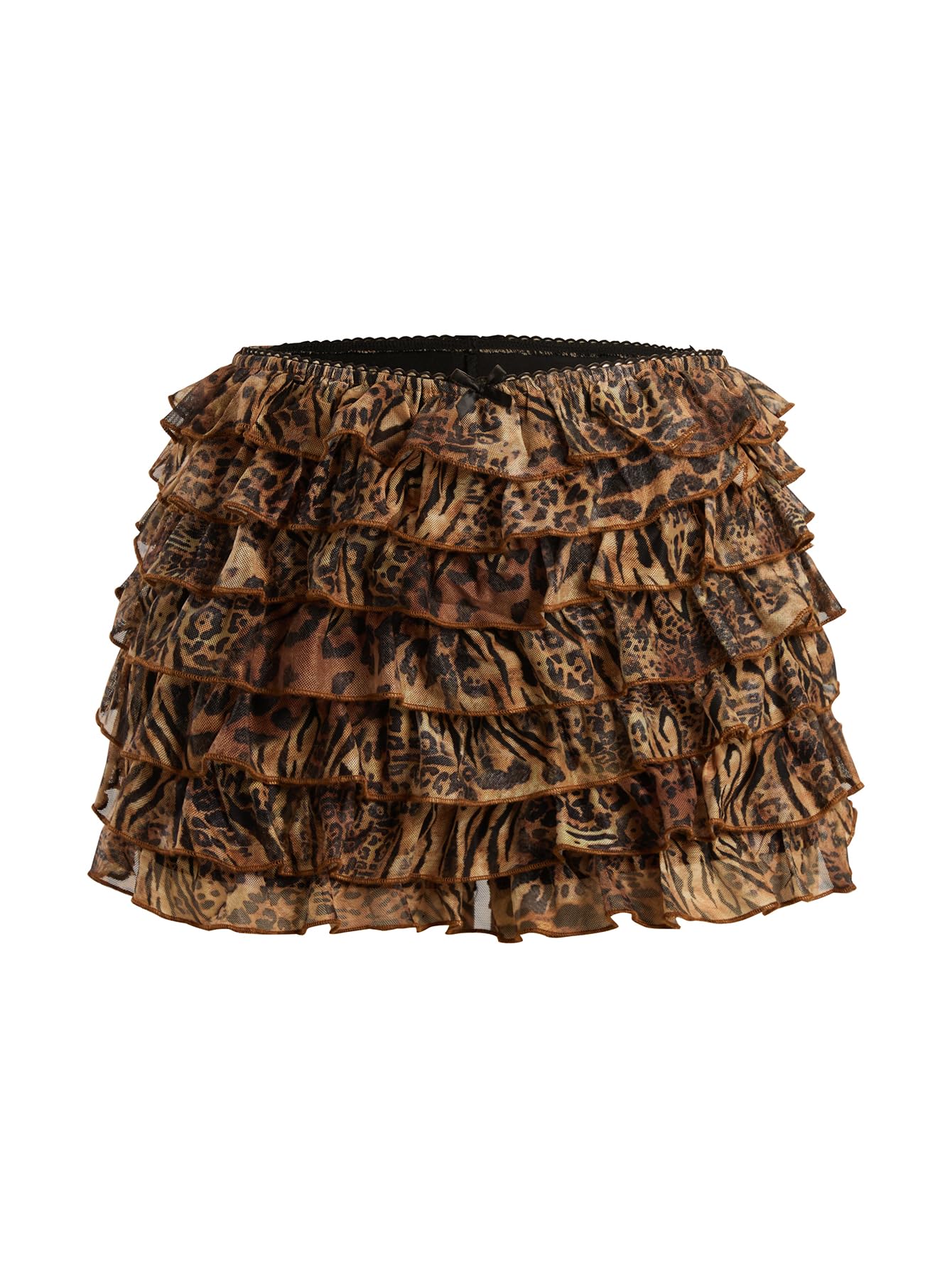 Verdusa Women's Y2K Cheetah Bloomers Tiered Layered Micro Shorts Elastic Waist R