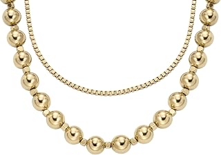 Fossil Women's All Stacked Up Gold-Tone Stainless Steel Beaded Necklace (Model: JA7248710), Length: 410mm+50mm, Width: 6mm, Stainless Steel, No Gemstone