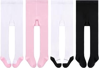 GENTABY Girls Pantyhose Toddler Baby Tights - 4 Pairs Cotton Black White Pink Grey 0-24 Months Infant Girls Tights Newborn Kids Pantyhose