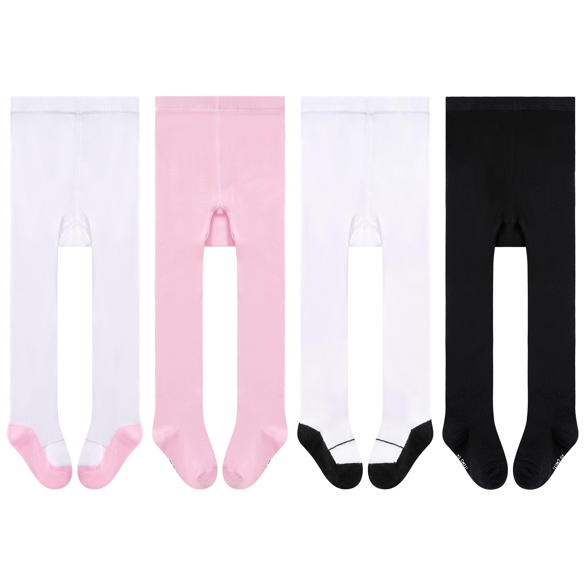 GENTABY Girls Pantyhose Toddler Baby Tights - 4 Pairs Cotton Black White Pink Gr