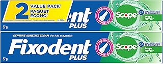 Fixodent Plus Scope Secure Denture Adhesive for Full and Partial Denture Wearers, 114 g Total (2 Count of 57 g Each)