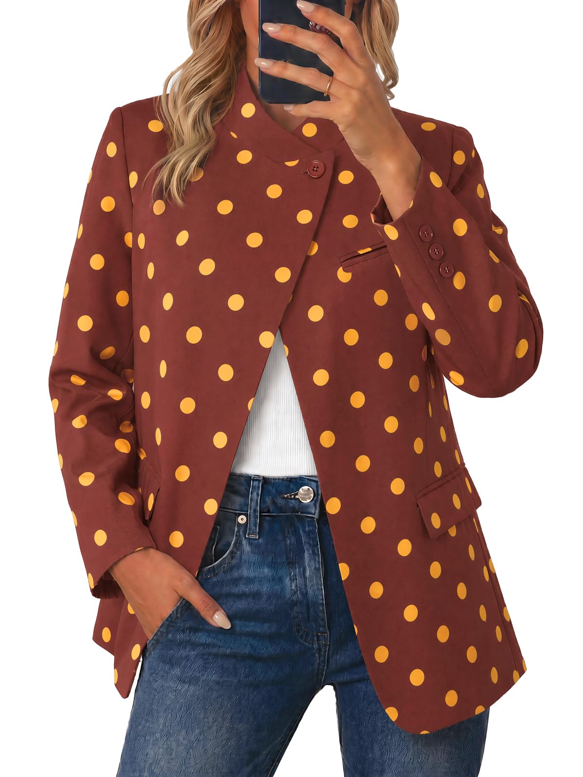 Cicy Bell Women Plaid Blazer Business Stand Collar Open Front Suit Jacket