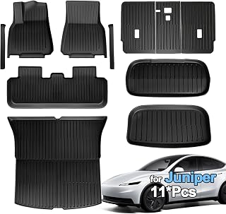 SUPER LINER Tesla Model Y Floor Mats 2025 2026 2027 11-Piece Set TPE | Custom Fit All-Weather | Model Y Juniper Floor Mats Back Seat Protector,Cargo Liner, Trunk &amp; Interior Accessories 5-seat
