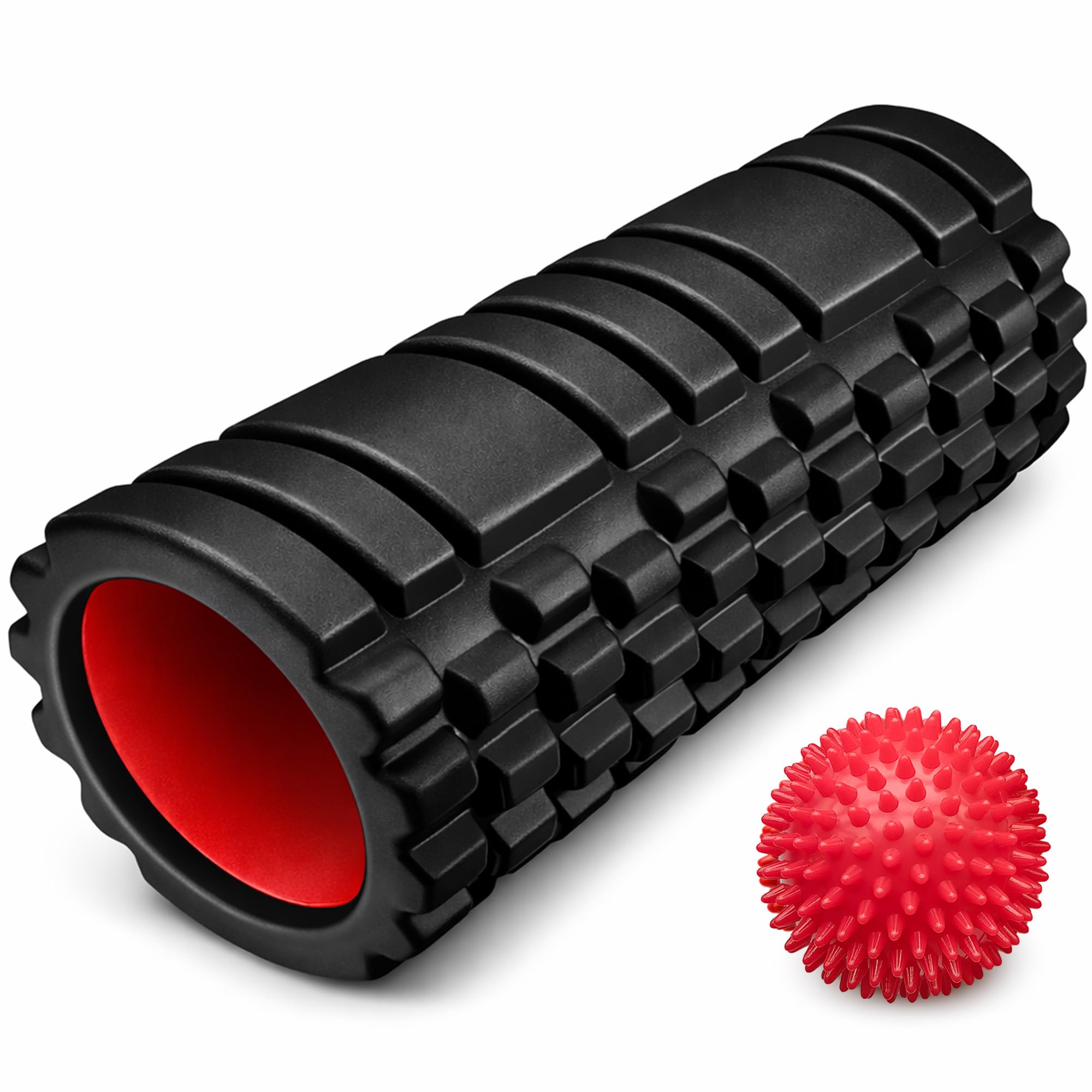 OVTSPO Foam Roller Massage Roller for Muscle Recovery, Red PP Core + Spiky Ball,
