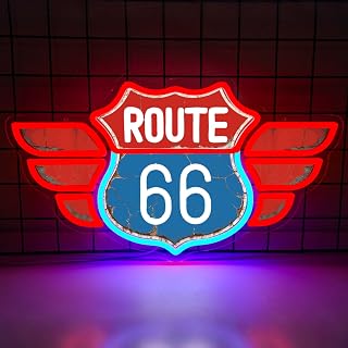 UV Printed Route 66 Neon Sign Vintage Route 66 Garage Wall Decor Dimmable Led Us High Way Sign for Man Cave Garage Neon Lights for Bedroom Party Club Gift